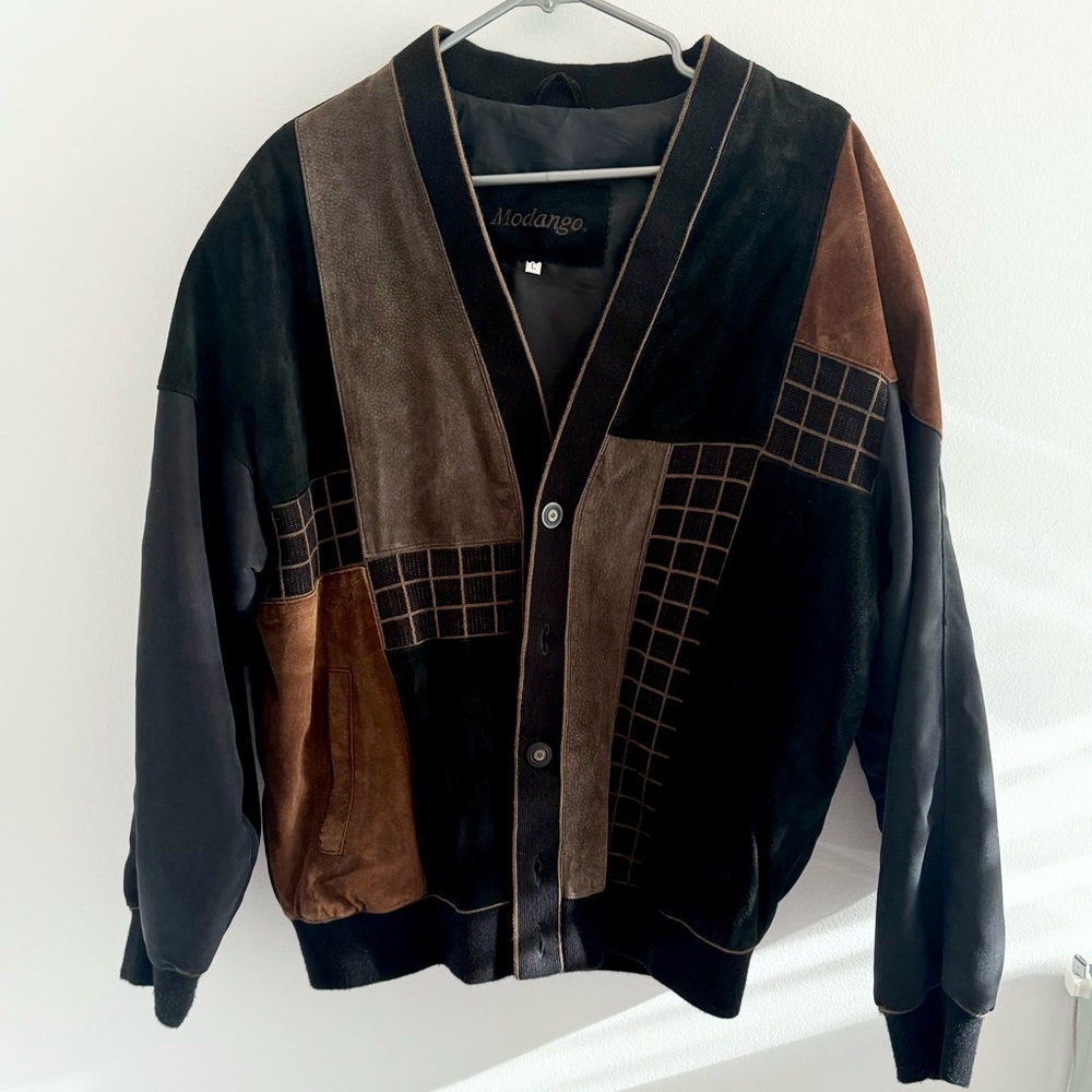 Modango Suede Black Camel Brown Patchwork Vintage Men’s Jacket Y2K 90’s